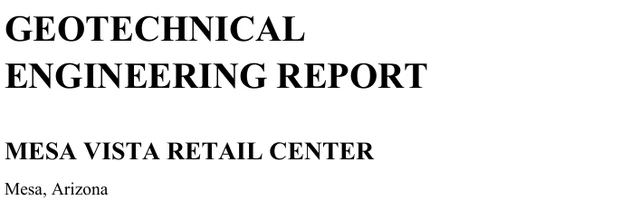 Geotechnical Engineering Report for Mesa Vista Retail Center, selected cover heading.