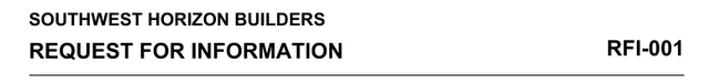 Request for Information document heading from the General Contractor.